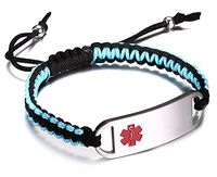JF.JEWELRY Medical ID Alert Bracelets for Kids with Two-Tone Nylon Rope Braided Band Adjustable,Custom Engraving