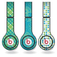Green & Teal Different Pattern Set of 3 Headphone Skins for Beats Solo HD Headphones - Removable Vinyl Decal!