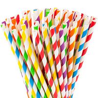 Paper Straws Biodegradable 200 Pack Striped Multi Colored BPA-Free Disposable 8.25" Long Non-Flexible Straw for Everyday/Birthday Party/Wedding - By DuraHome (200 Pack)