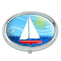 Sailboat on The Lake Metal Oval Pill Case Box