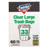 Ruffies Pro 1124909 33 Gallon Clear X-Large Trash Bags 60 Count