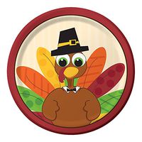 Club Pack of 96 Turkey Gobble Fun Disposable Paper Lunch Plates 7"