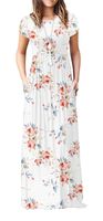 VIISHOW Women's Short Sleeve Floral Dress Loose Plain Maxi Dresses Casual Long Dresses with Pockets(Floral White XS)
