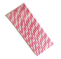LAAT 25Pcs Paper Straws Stripe Drinking Paper Straws Pack Biodegradable Straws Party Home Decoration for Birthday, Wedding,Halloween, Christmas, Celebration Parties (Pink Stripe)