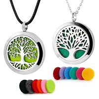 RoyAroma 2PCS Tree of Life Aromatherapy Essential Oil Diffuser Necklace Stainless Steel Locket Pendant 12 Felt Pads