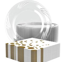 WONDERFUL Disposable Dessert/Appetizer Plates and Napkins: 50 Elegant Clear Plastic Plates 7 -inch Plus 50 Premium Cocktail Napkins, Brighten up Your Special Occasion With Class and Style