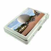 Famous Landmarks Epcot S10 Cigarette Case Lighter Smoking King Size Cigarettes Silver Metal Wallet 4" X 2.75" RFID Protection