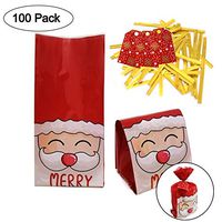 Christmas Cellophane Bags 100Pcs Ties Holiday Favor Christmas Tree Snow Flake Santa Snowman Gift Box Design