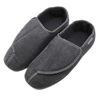 MediFeet Mens Memory Foam Diabetic Slippers Extra Wide Width Adjustable House Shoes for Swollen Feet Edema Elderly Men Seniors Light Grey