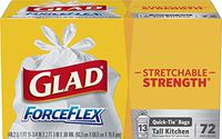 Glad Tall Kitchen Quick-Tie Trash Bags – ForceFlex 13 Gallon White Trash Bag, Unscented - 72 Count