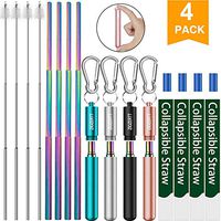 Reusable Drinking Straws 4 Packs Collapsible Telescopic Straws Rainbow Metal Straws with Travel Case,Cleaning Brush,Silicone Tips,Carabiner Clip (20 PCS)