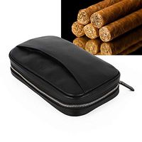 Cigar Case, Portable Genuine Leather Cigar Holder Case Travel Humidor Bag Hold 5 Cigars 2 Pockets (USA Stock)