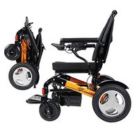 WISGING Lightweight Fold Foldable Portable Electric Wheelchair Deluxe Powerful Dual Motor Compact Mobility Aid Wheel Chair - Weighs only 52 lbs with Battery - Supports 265 lbs (Orange)