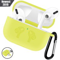 WAAILU Protective Cover Compatible with AirPods Pro Case, Case with Keychain for AirPods 3 Charging Case - 2019 Release Visible Front LED Shock-Absorbing Soft Slim Silicone Case Skin - Yellow