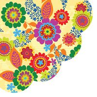 Round Paper Napkins Hippie Flowers Yellow Pattern