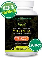 Organic Moringa Oleifera 200 Vegan Capsules - 100% Pure Leaf Powder - Max 1000mg Per Serving for Immune Support - Complete Green Superfood Supplement - Full 3 Month Supply
