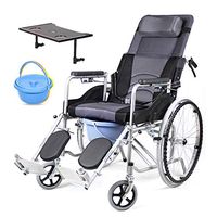4 in 1 High Back Bedside Commode Chair,Reclining Toilet Seat Folding Wheelchair,with Pedal and Handbrake