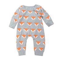 Cute Newborn Infant Warm Clothes Baby Boys Girls Fox Print Romper Jumpsuit (12-18 Months, Gray)