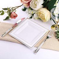 Tableclothsfactory 20 Pack 7" White Disposable Plates Square Plastic Plates Salad Dessert Plates With Shiny Gold Rim For Wedding Banquet