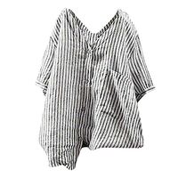 Clearance! Womens Casual Striped Flare Sleeve Top Loose Button Up Pullover T Shirt Tunic Top Blouse Plus Size S-5XL (Black, 2X-Large)