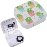 Portable Contact Lens Case Box Travel Kit Mirror + Bottle + Tweezers Container Holder [ Cactus Cute Pots ]