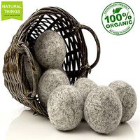 NaturalThings Organic All Natural Wool Dryer Balls, Natural Fabric Softener New Zealand Wool, Reusable XXXL 6 Pack. Reduce Wrinkles, Static Cling, Cut Energy Costs, Shorten Dry Time.
