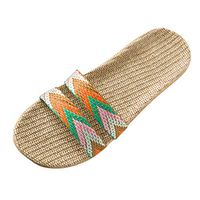 Women's Slippers Flax Cross House Shoes Indoor Breathable Outdoor Sandals Lightweight Bohemian Indoor Slippers Orange