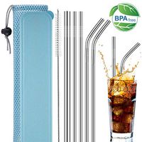 Voloop 5 Pack Reusable Stainless Steel Straws 8.5'' Silver Drinking Straws for 20oz & 30oz Tumblers(2 Straight+ 2 Bent+ 1 Smoothi+ 1 Brush)