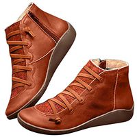 Clearence Women's Winter Leather Waterproof Boots Loafers Flats Shoes Casual Comfortable Short Tube Roman Shoes 5.5-10.5 (Lace-up Brown, US:5.5)