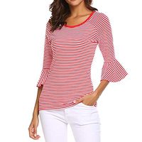 NEARTIME Women Blouse, 2018 Fashion Women Autumn Fashion 3/4 Sleeve Tops Striped Flare Sleeve Slim Clothes T-Shirt