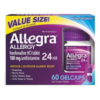Allegra Allergy 24 Hour Gelcaps 180 mg 60 Count Long-Lasting Fast-Acting Antihistamine for Noticeable Relief from Indoor and Outdoor Allergy Symptoms