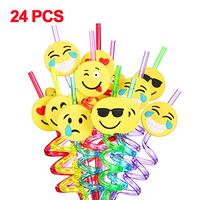 FZR Legend 24 Emoji Reusable Plastic Drinking Straws,Emoji Birthday Party Decorations Supplies Favors (24 SET)