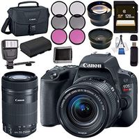 Canon EOS Rebel SL2 DSLR Camera with 18-55mm Lens (Black) 2249C002 + Canon EF-S 55-250mm Lens + 128GB SDXC Card + LPE-17 Lithium Ion Battery + Flash + Canon 100ES EOS Shoulder Bag Bundle