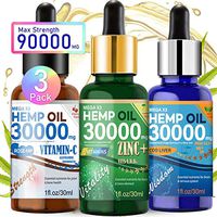 Hemp Oil for Pain Relief, Immune Health with Zinc, Vitamin C, Omega 369, Cod Liver Oil, DHA and EPA, Helps with Mood Support, Joint Health and Stress Relief - Hemp Oil 30000MG X3