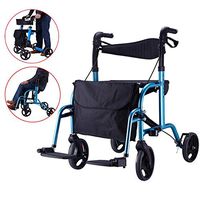 GJNWRQCY Lightweight Folding Rollator Walker, Dual Safety Brake, Adjustable Height, 4 Wheels Mobility Aids with Cane Tray & Storage Bag