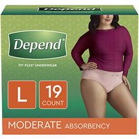 Depend FIT-FLEX Incontinence Underwear for Women, Disposable, Moderate Absorbency, L, Blush, 76 Count (4 Packs of 19)