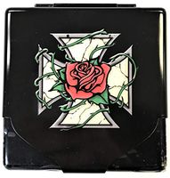 Eclipse Biker Black Cross Rose Vine Design Crushproof Metal Cigarette Case, Kings, 3102-72