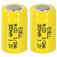 2x Exell 1/2AA NiCD 300mAh 1.2V Flat top Rechargeable Battery