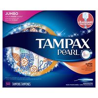 Tampax Pearl Tampons with Plastic Applicator, Super Plus Absorbency, Unscented, 50 Count - Pack of 6 (300 Count Total)
