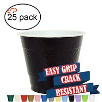 TigerChef 9 Ounce Black 25 Pack Easy Grip Plastic Party Cups Solid Color Disposable 9 Oz Plastic Cups BPA Free