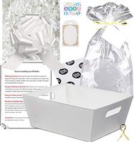 Gift Basket Making Kit Do It Yourself DIY Build Your Own Gift Basket Matching Supplies Market Tray Basket Cellophane Bag Shredded Crinkle Paper Ribbon Pull Bow (White, X-Large)