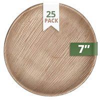 CaterEco Round Palm Leaf Salad Plates (Pack of 25) | Ecofriendly Disposable Dinnerware | Heavy Duty Biodegradable Party Utensils for Wedding, Camping & More