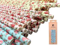 JPACO Jumbo Floral Paper Straws (75 Pack, Pink, Blue, Yellow) Vintage Flower & Rose Designs, Biodegradable Eco Friendly Disposable Party Straws for Party & Events