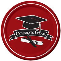 Graduation School Colors Red 9-inch Paper Plates 18 Per Pack