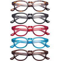 LianSan 5 Pairs Classic Readers Spring Hinged Round Reading Glasses for Men and Women L3712(+1.50)