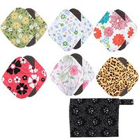AYNEFY 1PCs Washable Wet Bag Pouch and 6PCS Reusable Cloth Sanitary Menstrual Pads Panty Liner