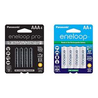 Panasonic BK-4HCCA4BA eneloop pro AAA High Capacity Ni-MH Pre-Charged Rechargeable Batteries, 4 Pack & BK-3MCCA4BA eneloop AA 2100 Cycle Ni-MH Pre-Charged Rechargeable Batteries, 4 Pack
