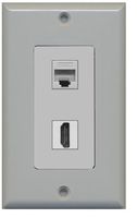 RiteAV Decorative 1 Gang Wall Plate (Gray/Gray) 2 Port - Cat5e (Gray) HDMI (Gray) - Bracket Included