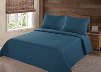 NEW 2/3PC NENA BED BEDSPREAD QUILT SET COVERLET SOLID STIPPLING STITCHE MODERN /Queen -Teal
