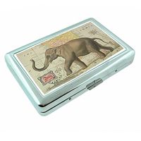 Metal Silver Cigarette Case Vintage Poster D-003 Elephant on Map of India Vintage